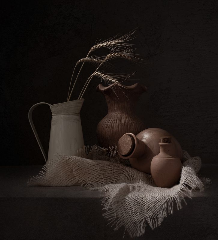 Still life, light, texture, vase A little light in the darknessphoto preview