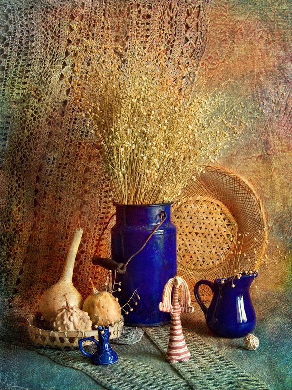 натюрморт букет вазы тыквы сухоцвет Разноцветный натюрмортphoto preview