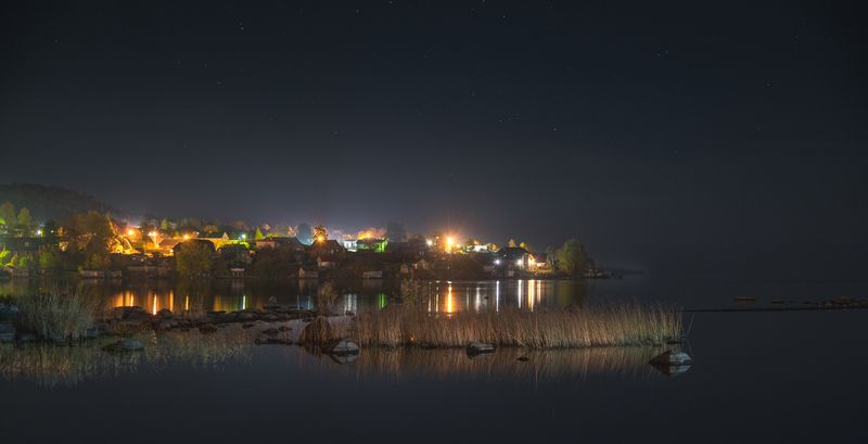 Карелия, деревня, озеро, трава, ночь, звезды Карелияphoto preview