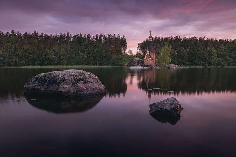 вуокса, ленинградская область, храм андрея первозванного Вуокса в объятиях вечерних красок фото превью