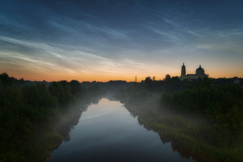 россия, гусь-железный, лето, рязанская область, храм, церковь, православие, село, утро, река, рассвет Гусиный рассветphoto preview
