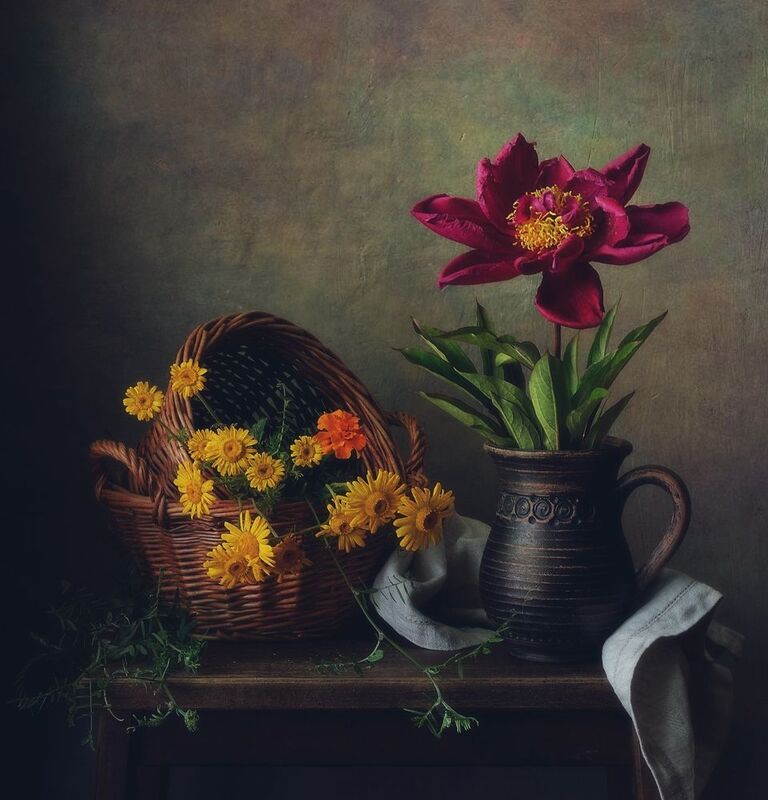 натюрморт,лето,пион,цветы,кувшин,корзинки с пионом...photo preview