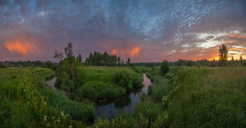 река, рассвет , лето , поле , лес photo preview