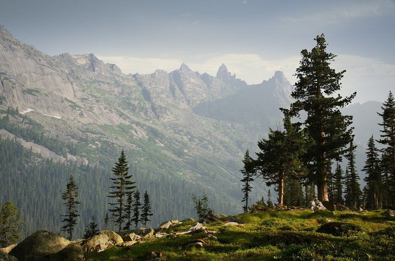 большой, вечер, высокий, голубой, горы, деревья, дымка, ергаки, зеленый, камни, красивый, красноярский край, пейзаж, природа, размер, разрешение, саяны, сибирь, скалы, тайга Ергакиphoto preview