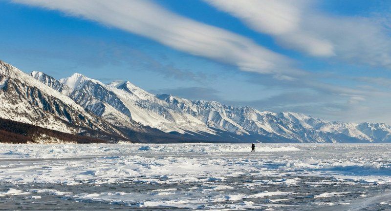 Байкал, Байкальский хребет, лёд, горы, снег, зима, облака Прогулка вдоль Байкальского хребтаphoto preview