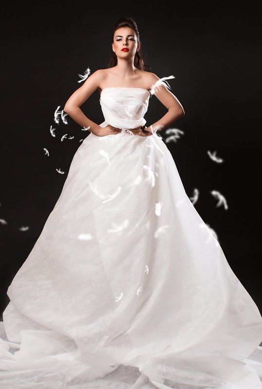 студия, девушка, платье, образ, перья, причёска Алинаphoto preview