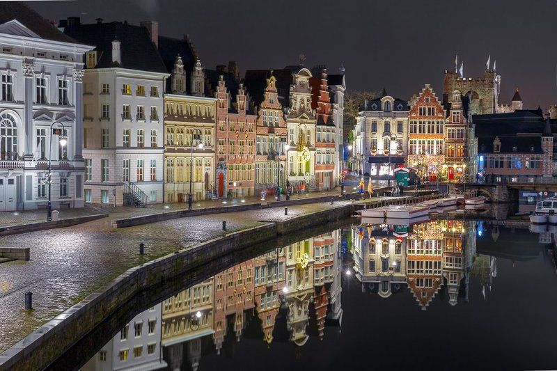 Гент, Коренлей, Лейе, река, набережная, Бельгия, Фландрия Отражения. Набережная Коренлейphoto preview