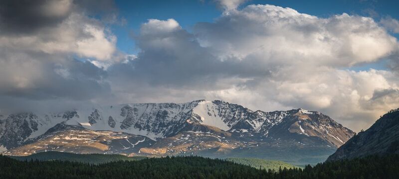 Горы, облака, лес, снежные горы, Алтай Горный Алтайphoto preview