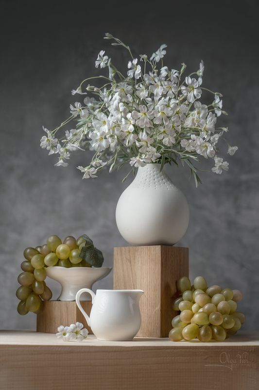 цветы, виноград, букет, лето, натюрморт photo preview