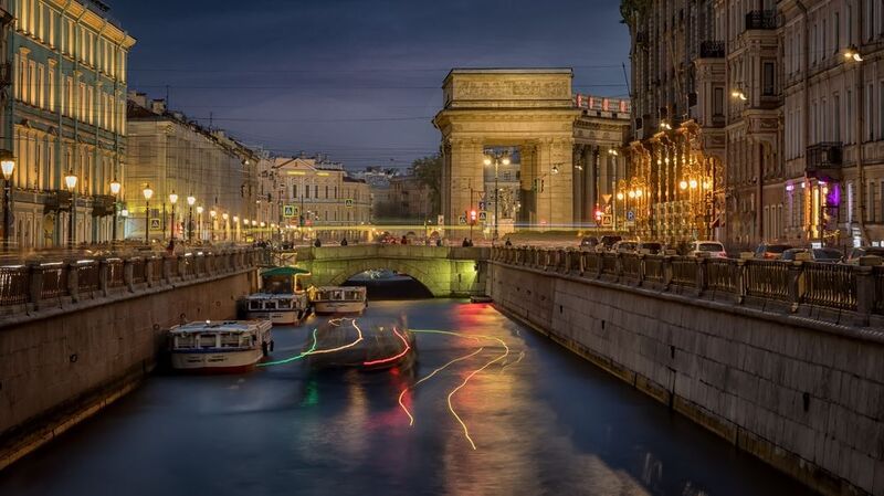 город архитектура вечер канал лето лодки Вечер на канале Грибоедоваphoto preview