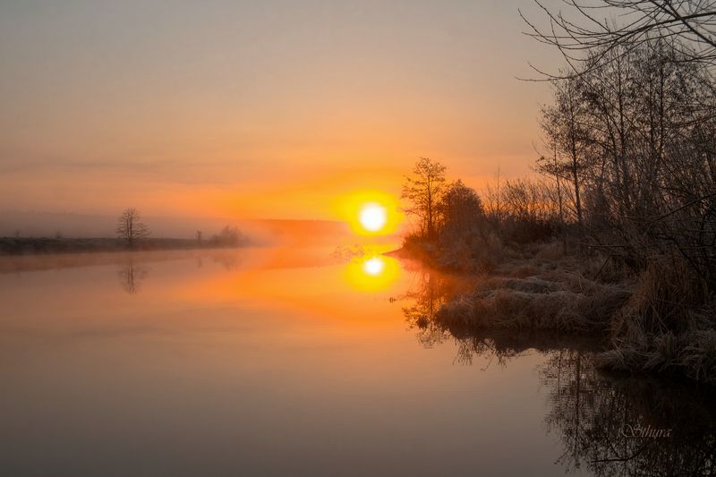 весна рассвет озеро туман природа пейзаж На восходе. Весна.photo preview