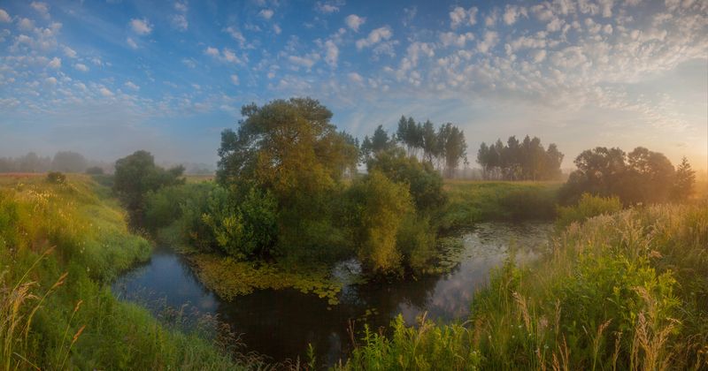 река, лето , туман , облака photo preview