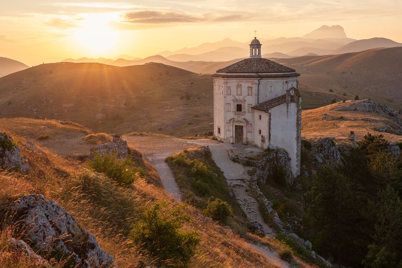 gran sasso, rocca calascio, italy, sunset Золотой час (Golden Hour)photo preview