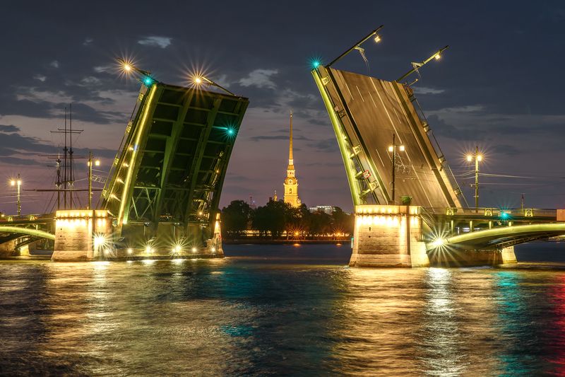 санкт-петербург, питер, город, ночной город, нева, ночь, мост, bridge, белая ночь, разводной мост В белую ночь... фото превью