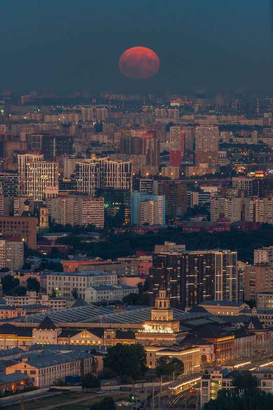 москва, полнолуние, moscow, russia, moon, moonrise, cityscapes, городской пейзаж, архитектура Восход Оленьего Полнолуния над Москвойphoto preview