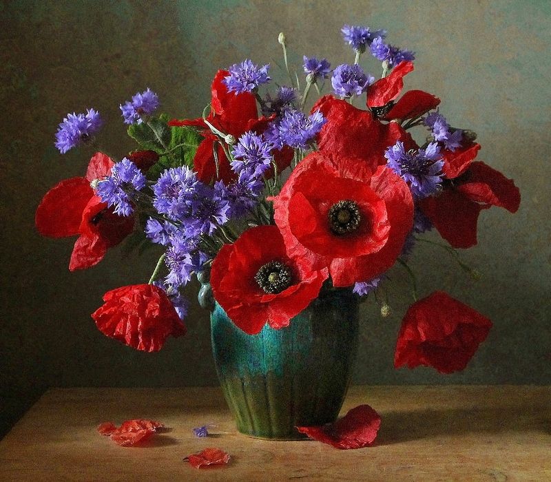 натюрморт, цветы, полевые цветы, лето, марина филатов, маки, васильки *** фото превью