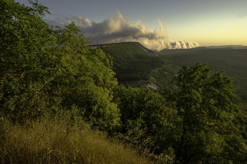 Россия, Крым, Бахчисарайский район, Тепе-Кермен,  Вид с  Тепе-Кермен фото превью
