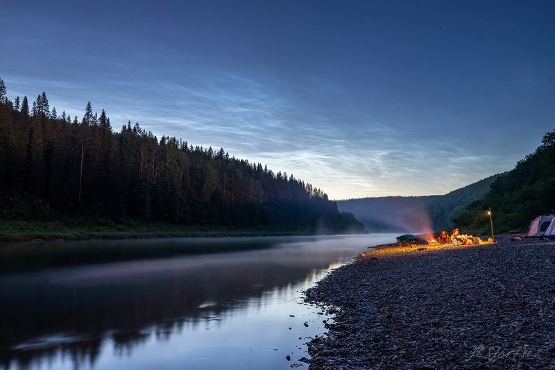 ночь, лето, река, чусовая, серебристые облака, вечер, пермский край Вечер у рекиphoto preview