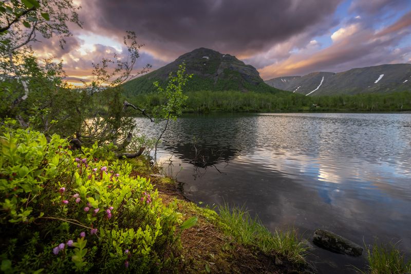 горы, озеро, закат photo preview