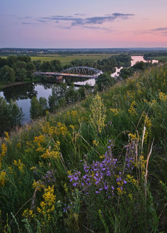 река,зай,татарстан,вечер,мост,склон,цветы Летний вечер на берегу реки Зай фото превью