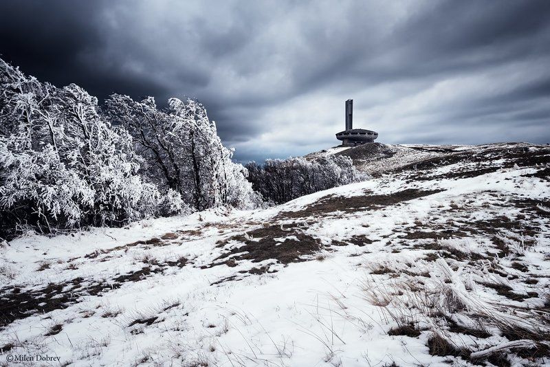 Buzludzha, Balkans, landscape, snow, communism Spring in Balkan mountainphoto preview