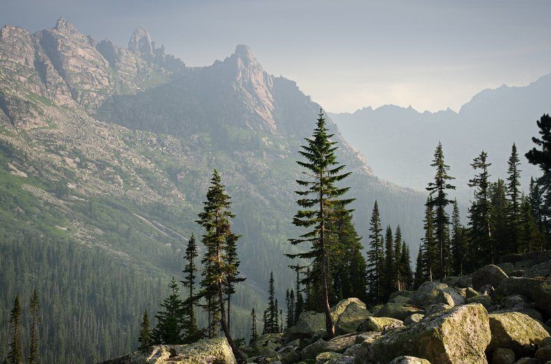 большой, вечер, высокий, голубой, горы, деревья, дымка, ергаки, зеленый, камни, красивый, красноярский край, пейзаж, природа, размер, разрешение, саяны, сибирь, скалы, тайга Ергакиphoto preview