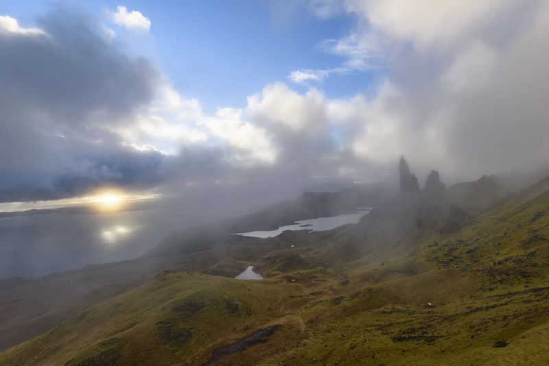 пейзаж, облака, природа, горы, шотландия, утро, солнце Глаз Солнцаphoto preview