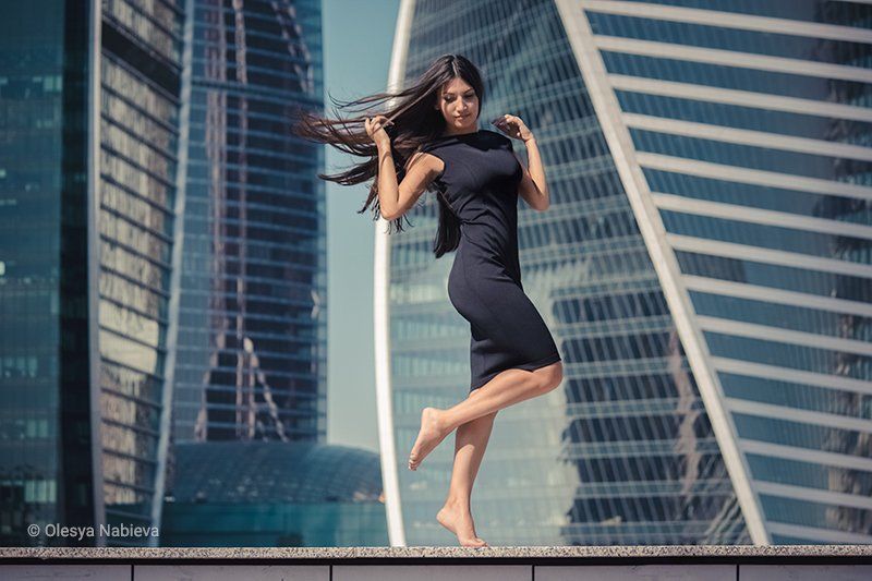 girl, city, beauty, summer, beautiful, dance, fashion, woman, body, female, style, walk, model, sexy, young, long hair, black dress, skyscrapers, maiden, perfect, business, awesome, one person, levitate, slim, slender, business woman, full length, easines Walk along the edgephoto preview