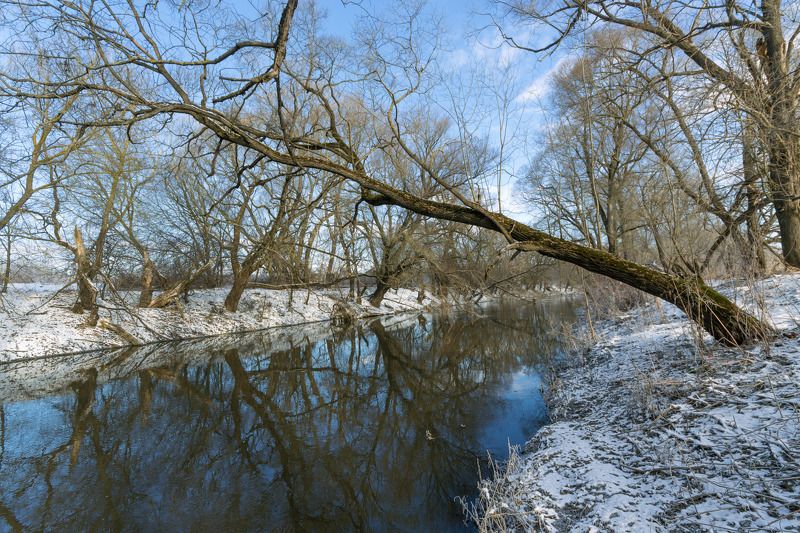 Берег, Весна, Небо, Река, Снег, Тишина Отражение весныphoto preview