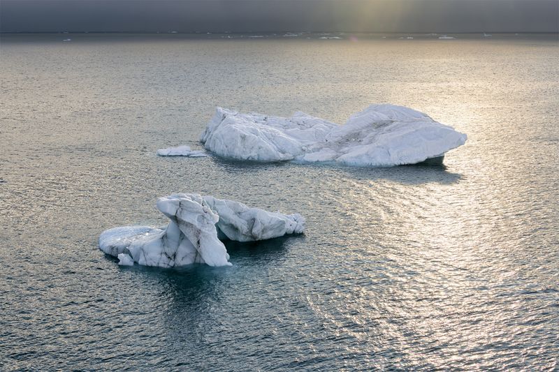 Два айсберга и штормовое небо. Северный Ледовитый океанphoto preview