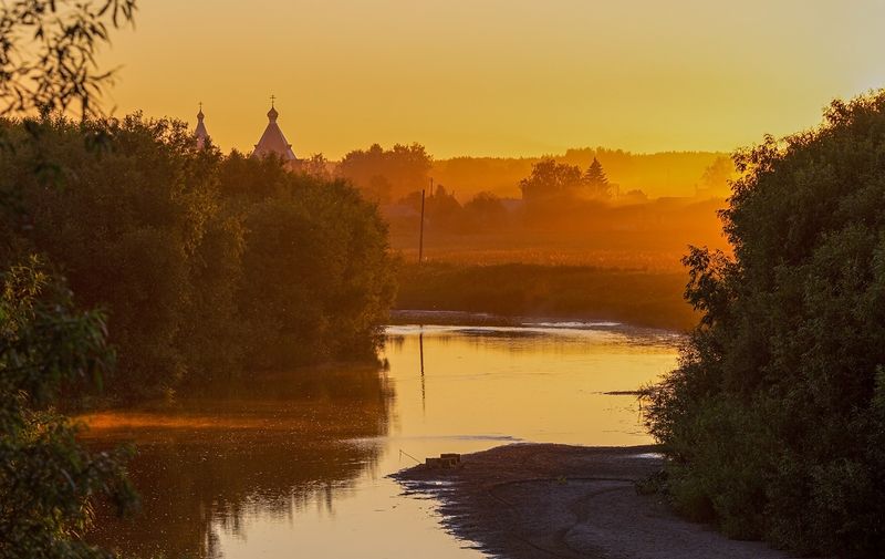 пежма, река, туман, церковь Закат на реке Пежма фото превью