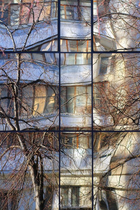 отражение, искажение, город, городское пространство, фасад, ритм, абстракция, минимализм, весна, свет Отражения весеннего городаphoto preview