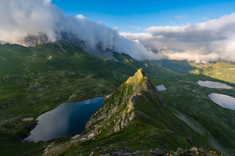загедан, ацгарские озера, загеданские озера, кчр, горы, озеро, вечер, облака, туман Стенаphoto preview