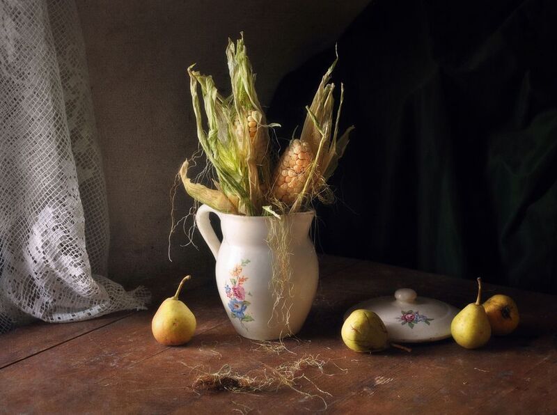 натюрморт, лето, август, груши, кукуруза, плоды Деревенский август photo preview