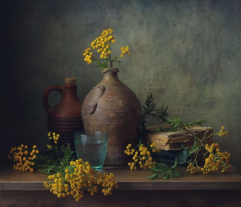 натюрморт,пижма,цветы,керамика,лето,книги с пижмой...photo preview