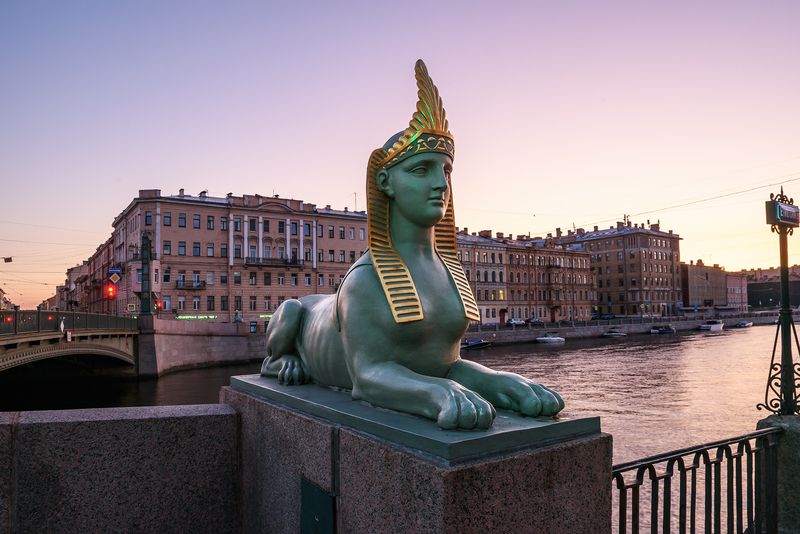 санкт-петербург, питер, город, ночной город, мост, белая ночь, фонтанка, скульптура, сфинксы Египетская сила фото превью