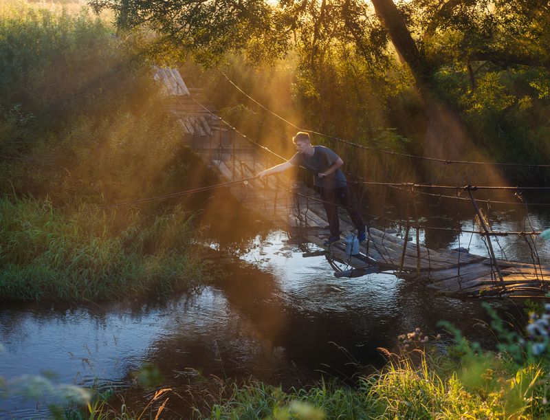 река, лето ,туман , рыбак photo preview