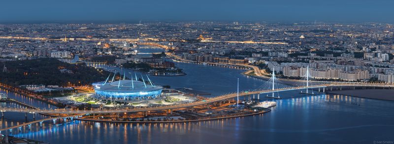 петербург, санкт-петербург, спб, архитектура, лахта, лахтацентр, лахта-центр Панорама вечернего Санкт-Петербурга со смотровой площадки Лахта-центраphoto preview
