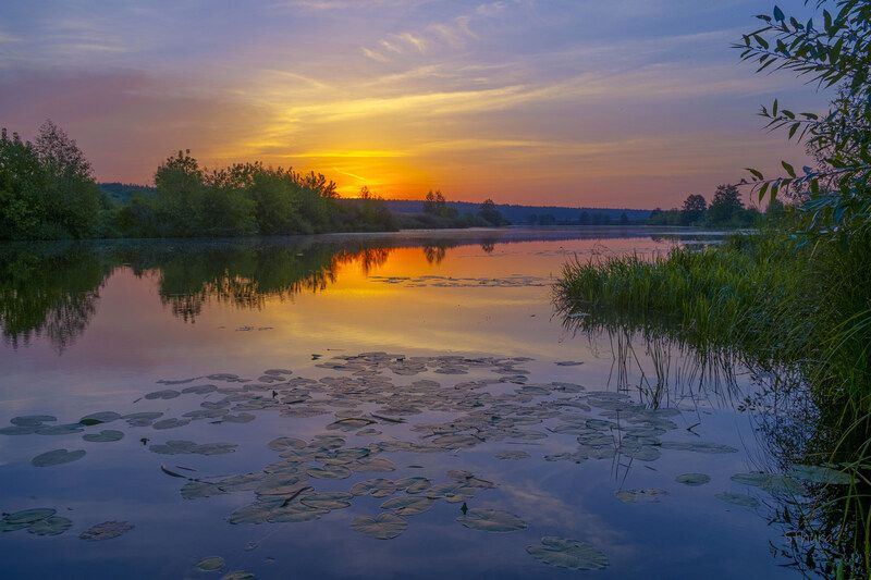 лето озеро рассвет облака отражение природа пейзаж Очередной рассвет.photo preview