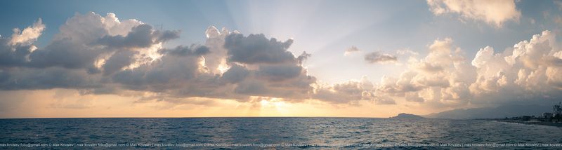 coast, nature, sea, water, берег моря, вода, море, побережье, природа, закат, луч, облако, туча, cloud, sunset, panorama, панорама, ray Игра закатаphoto preview