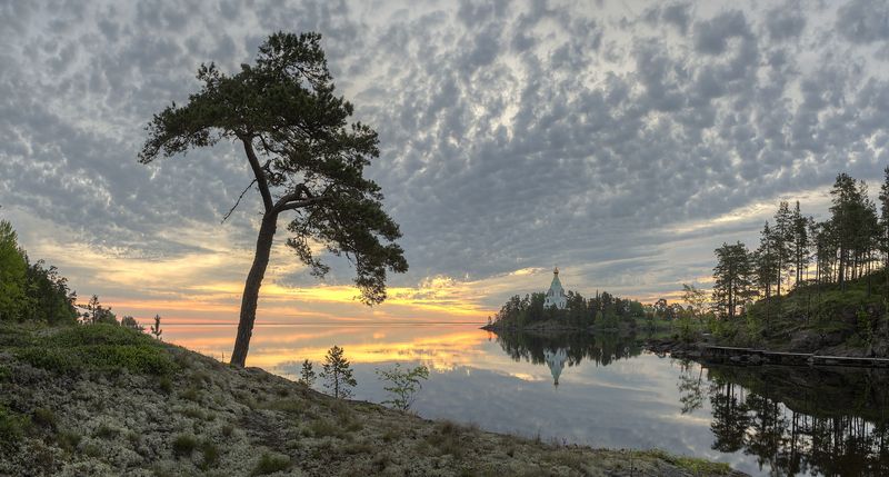 лето, утро, озеро, остров, церковь photo preview