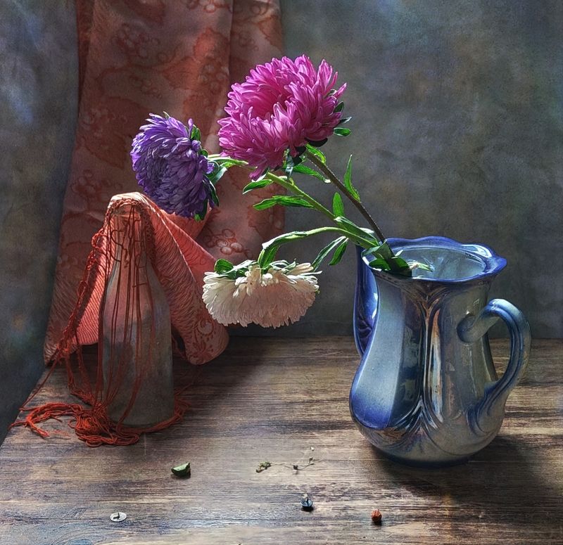 астра, цветы, голубой, красный Астрыphoto preview