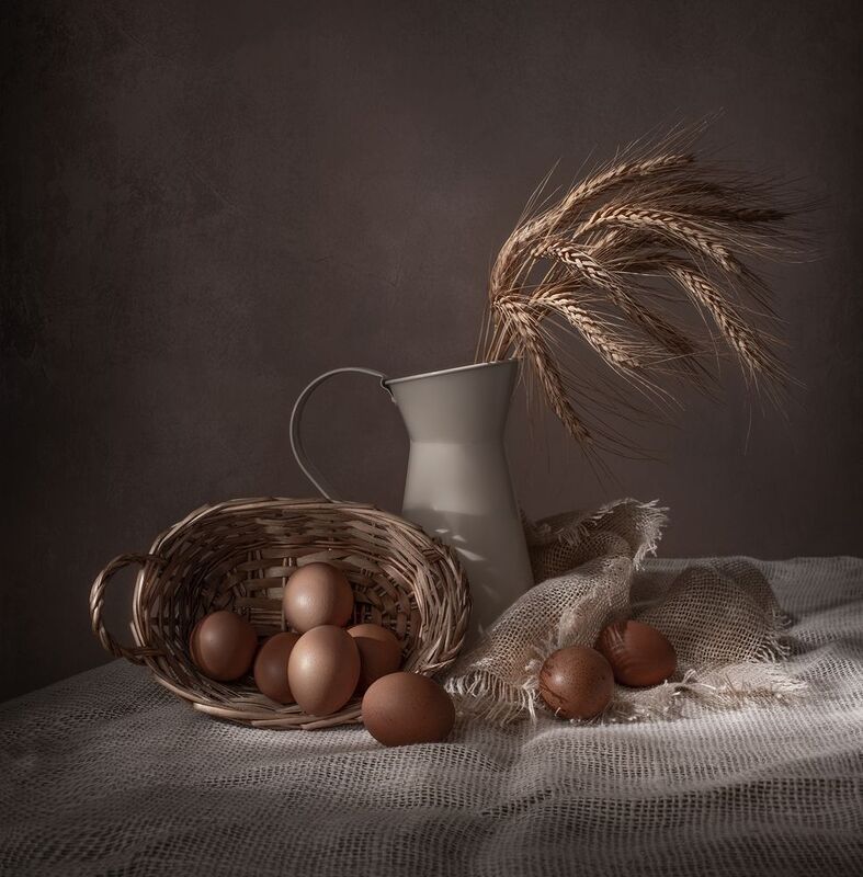 Still life, eggs, wheat, light, texture Eggs and wheatphoto preview