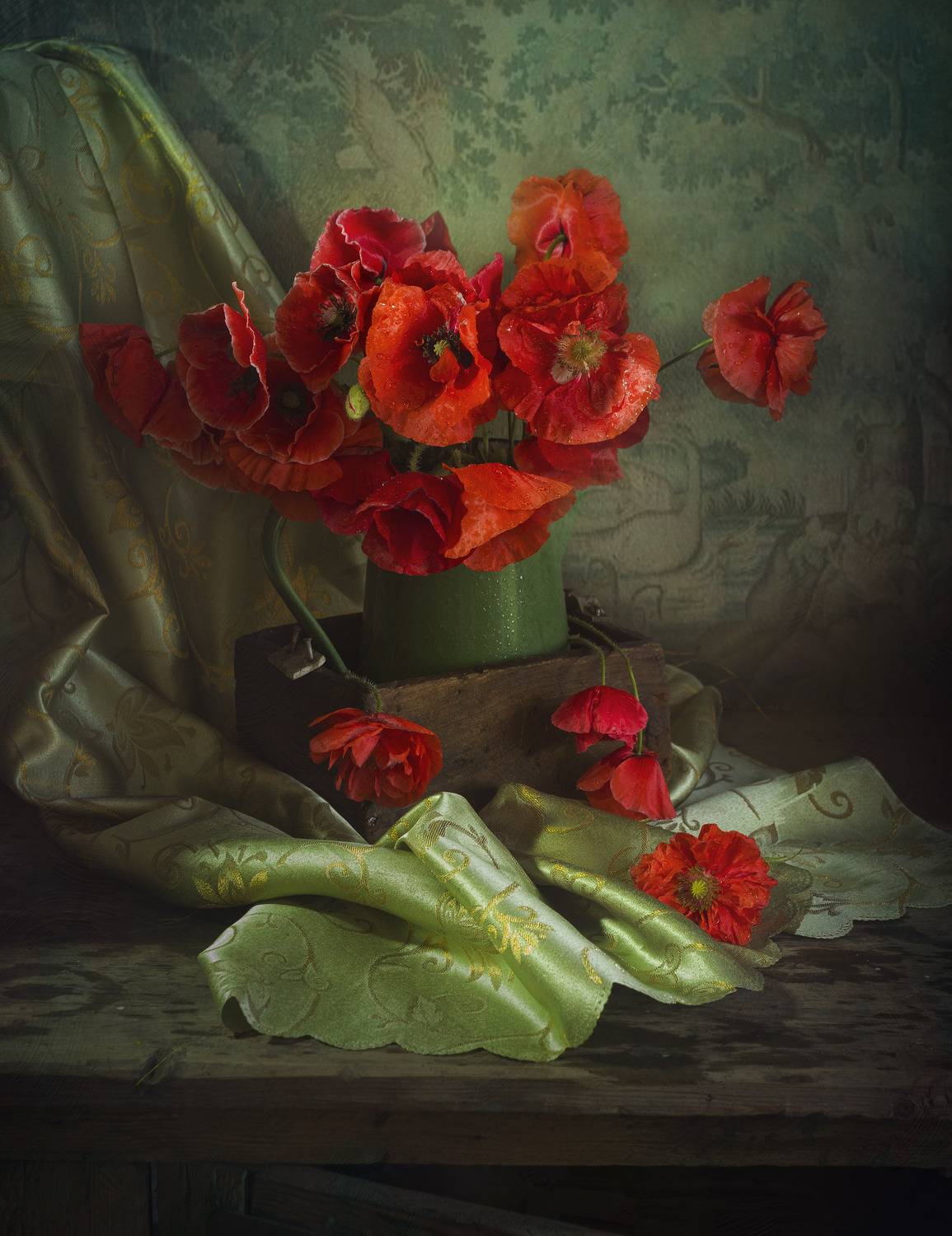 маки, ящик, драпировка, Зимина Лионелла