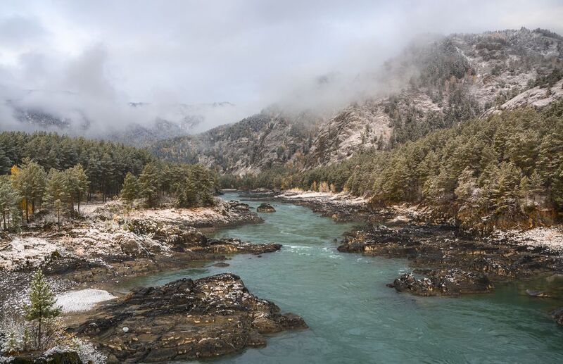 россия, горный алтай, река катунь, осень, утро Утро фото превью