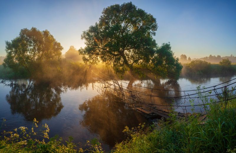 река , мостик , лето , рассвет photo preview