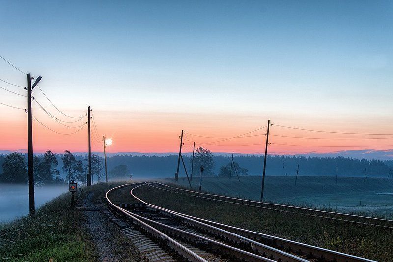 железная дорога, рассвет, лето, красота, тверская область, волга, пено Светает...photo preview