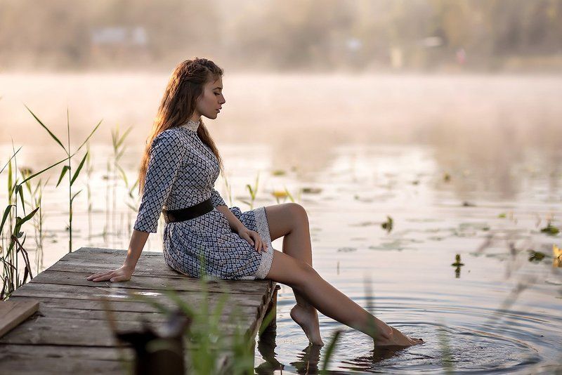 лето,рассвет,лавы,река,sunset,water,туман,девушка,вода  Ираphoto preview