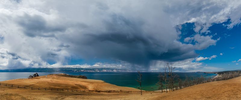 Байкал, Дождь, Лето, Небо, Озеро, Панорама, Пейзаж, Природа, Сибирь, Тучи ***photo preview