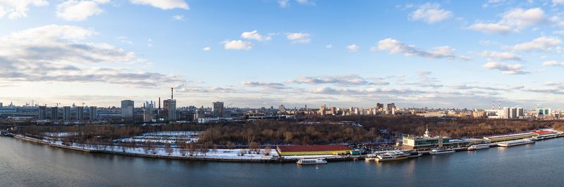 Москва, панорама, Нагатино, затон, Коломенская, река, Южный порт, Технопарк, ЗиЛ, небо, облака, пейзаж, городской, Россия Панорама Нагатинской поймыphoto preview